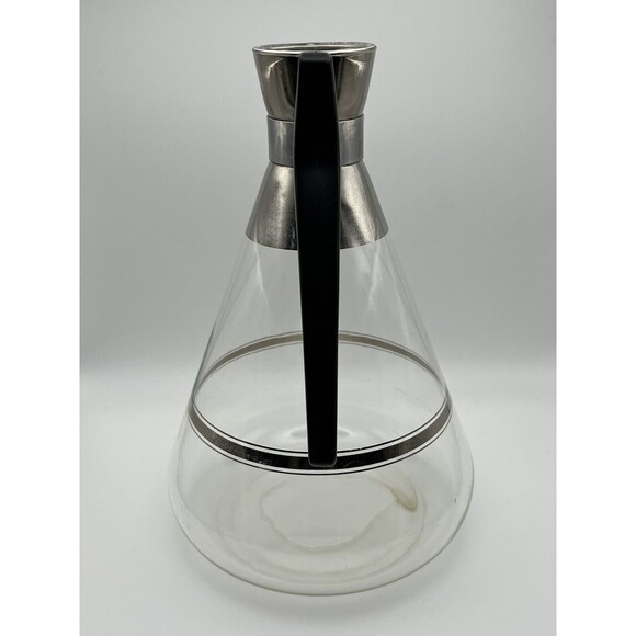 Vintage Inland Glass MCM Large Glass Carafe Pitcher Silver Rim - No Cork/Lid - Picture 3 of 5